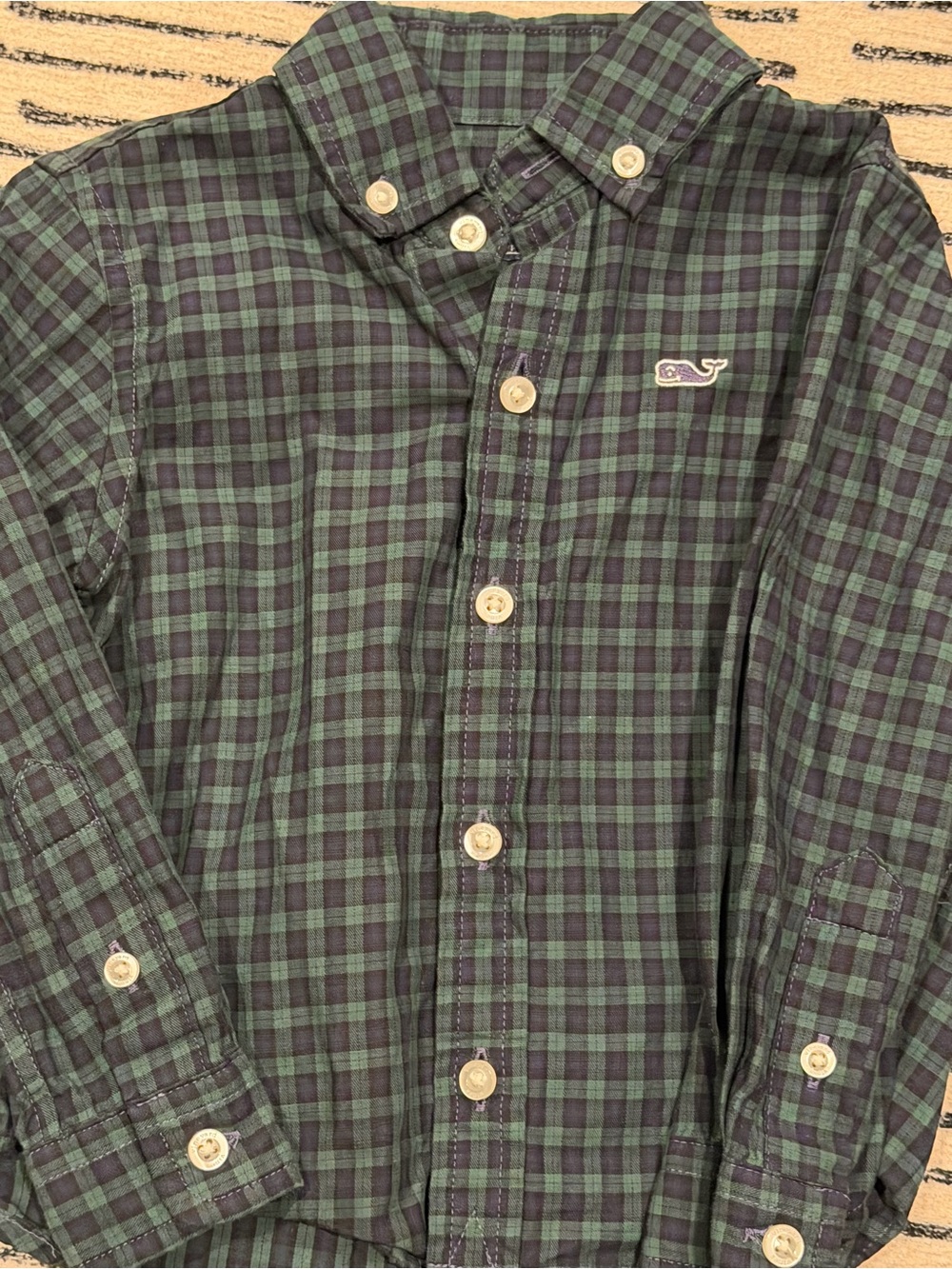 Vineyard Vines Navy and Green Plaid Button-Down Shirt